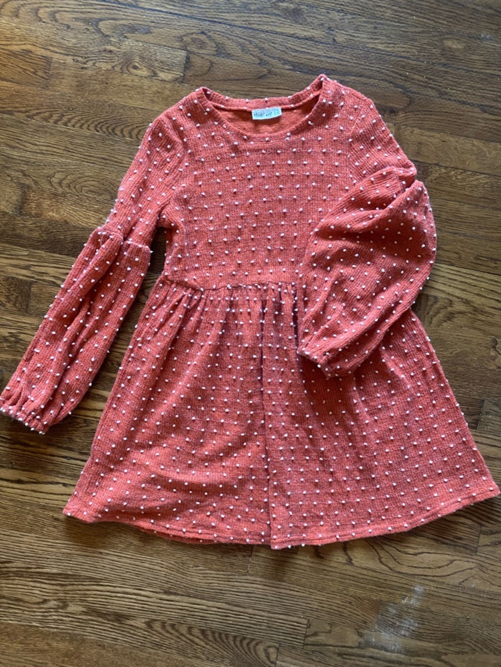 Orange Textured Polka Dot Long-Sleeve Sweater Dress